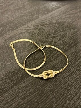 Gold-Tone Love Knot & Herringbone Bracelets